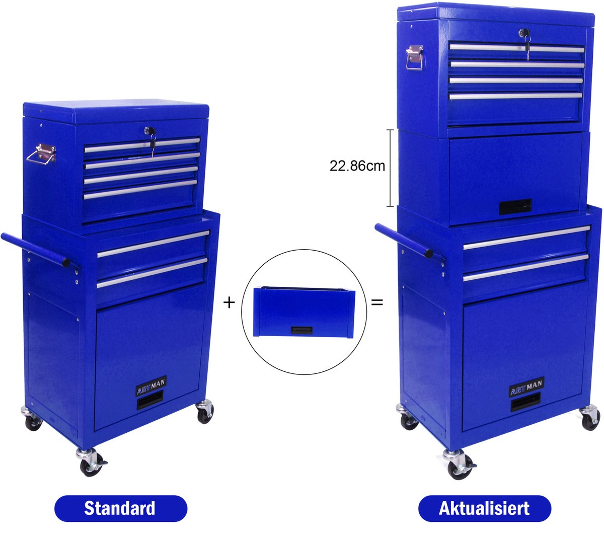MIVRAY Gereedschapskar - Afsluitbare Gereedschapskast Met 6 Lades En Wielen - Voor Garage En Werkplaats - Staal - Blauw