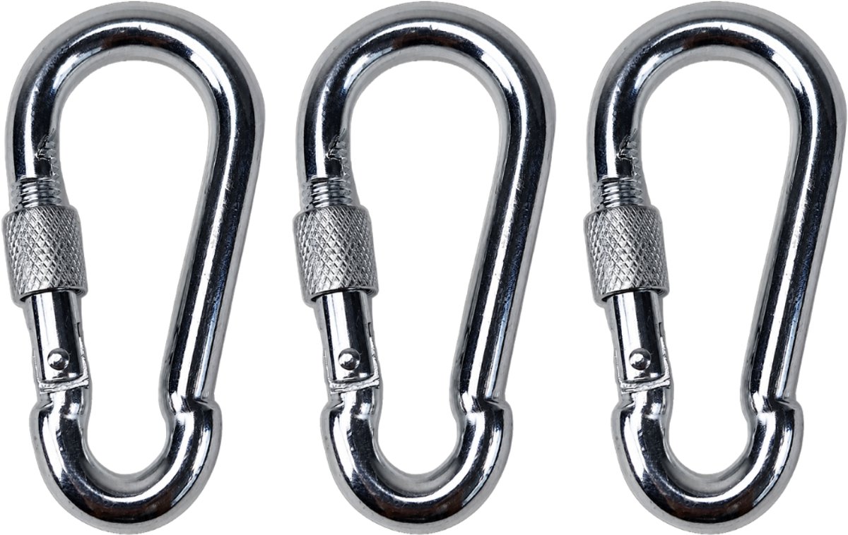 BCF-Products - Karabijnhaak - 10x100mm - 3 stuks - Verzinkt staal - met Schroefsluiting - Musketonhaak - Carabiner - Groot