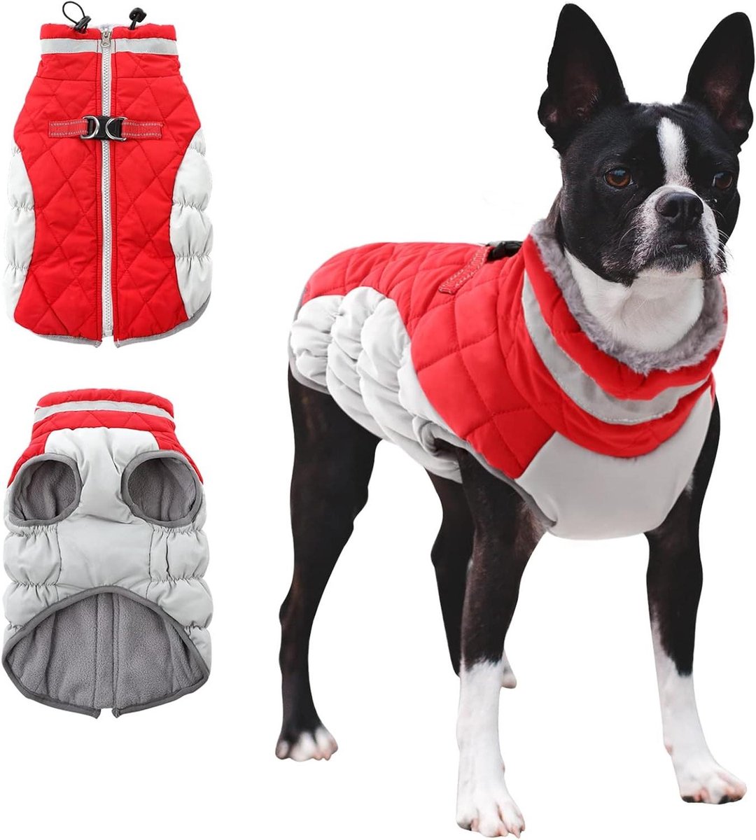 Hondenjas Winter - Warm Hondenkleding - Bescherming Tegen Kou - Geïntegreerde Harnas - Maat XL - Rood