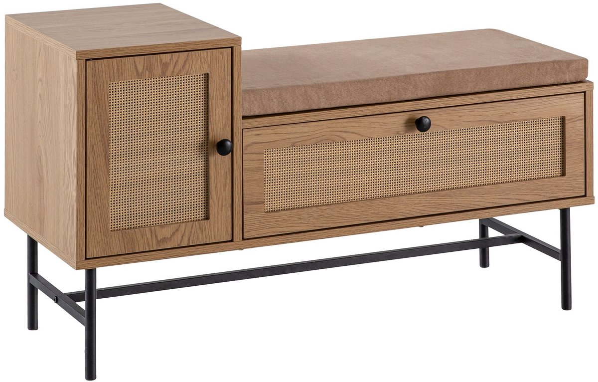 schoenenbank met zitting 100x60x38 cm garderobebank eiken decor, rotan bank klein gestoffeerd, smalle gangbank met opbergruimte, gangbank gangmeubel met lade en deur