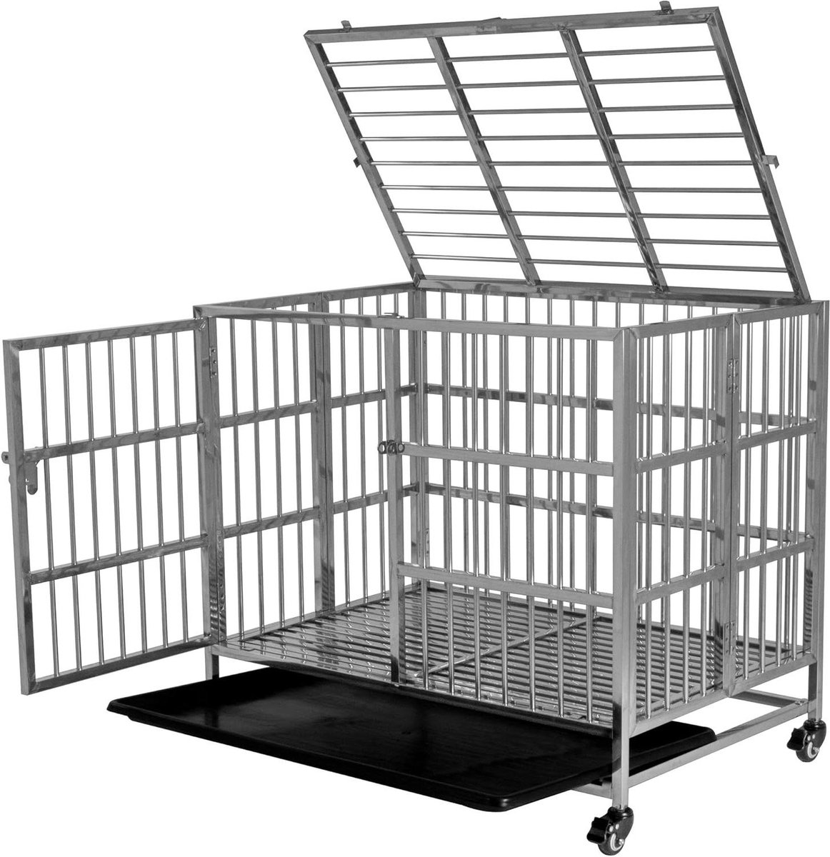 Hondenkooi Staal - Hondenbench Opvouwbaar - Veilig Transport - Dubbel Veiligheidsslot - 94 x 62 x 74 cm - Zilverkleurig
