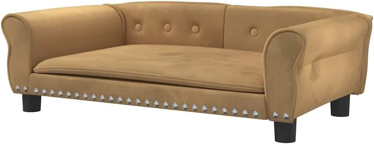 Luxe Hondbank Velvet Bruin 95x55 cm - Comfortabel Huisdierbed met Stevig Houten Frame