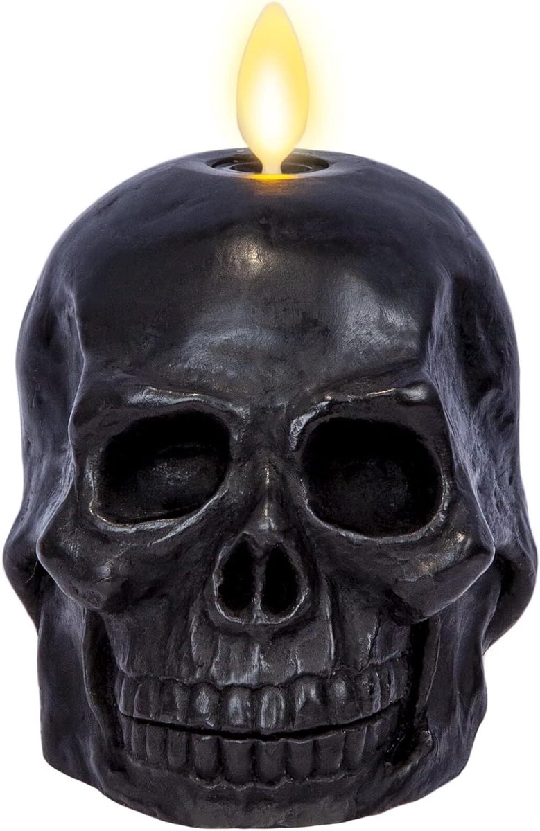 Vlamloze Kaars - LED Schedel - Decoratief Gebruik - Bewegende Vlam - 95 cm x 108 cm - Zwart