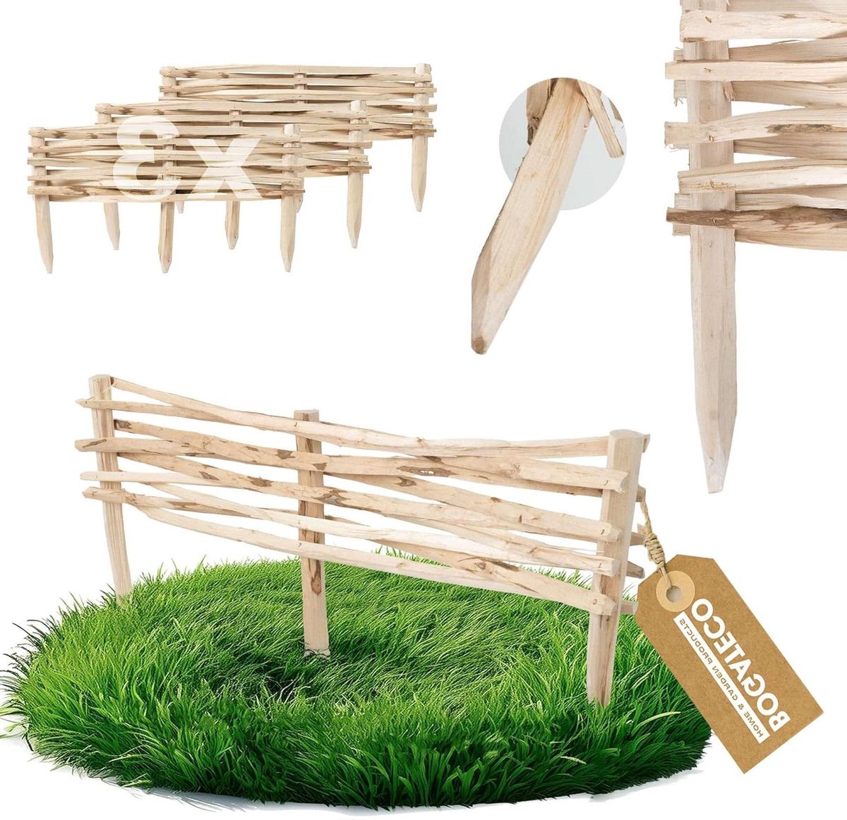Tuinafsluiting Set - Houten Randen - Tuin Decoratie - Natuurlijk Hazelnoot - 90 cm - Bruin