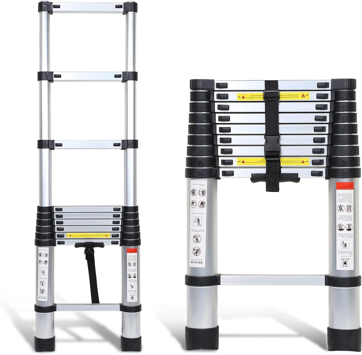 Telescopische Ladder - Opvouwbare Ladder - Werk Binnenshuis - Veiligheidsontwerp - 3.8 Meter - Aluminium