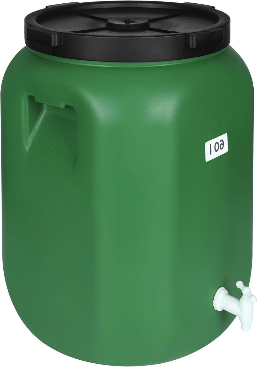 Regenwatervat met kraan - Watertank deksel - Tuin water geven - Duurzaam HDPE materiaal - 60 liter - Groen