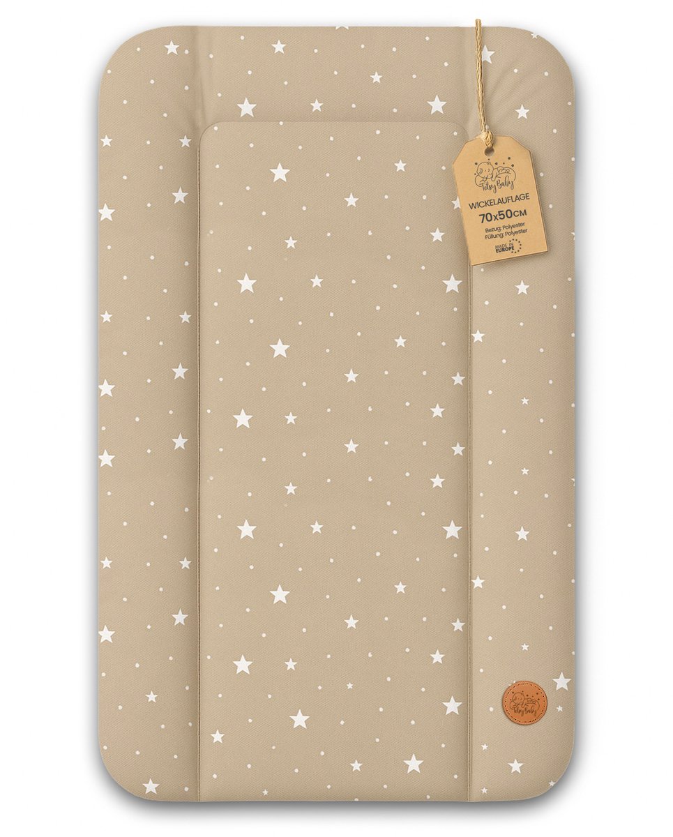 Verschoonmat Waterdicht Afwasbaar Baby 70x50 cm - Voor Verschoningsmeubel Verschoningselement Commode Wasmachine Zachte Hygiënische Mat Makkelijk Schoon Te Maken Oeko-Tex Beige met witte sterren