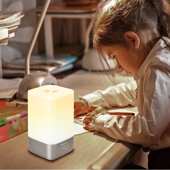 Nachtlamp met wekker - Wake-up light - Ochtendroutine verbeteren - Simuleert zonsopgang - 23.5 x 12.5 cm - Wit — afbeelding 5