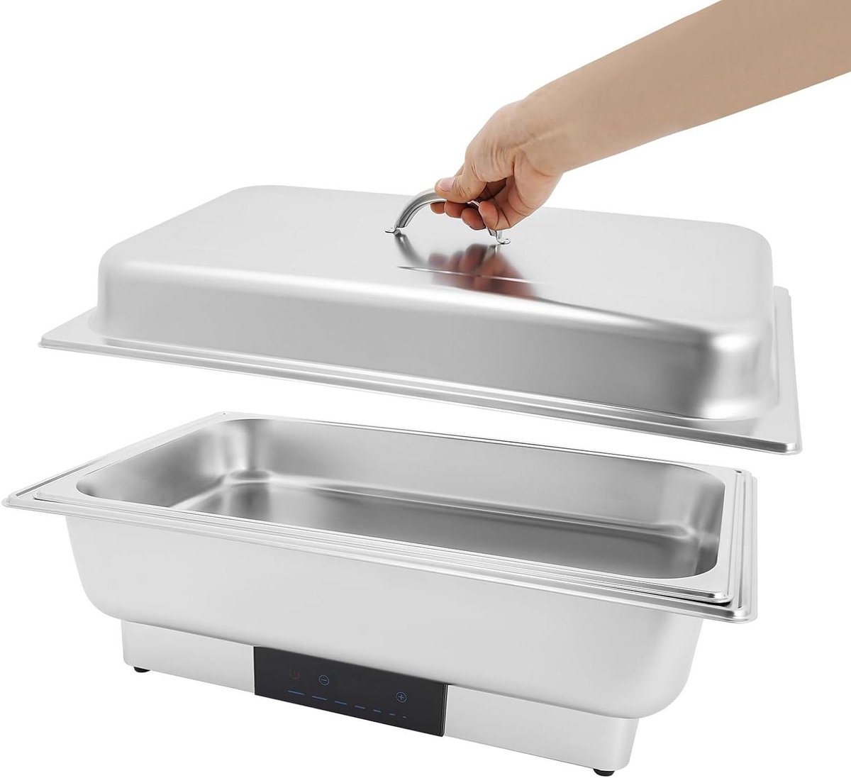 Elektrische Buffetwarmer - Voedselverwarmer Chafing Dish - Buffetten Feesten - Temperatuurregeling Touchscreen - 9 Liter Capaciteit - Zilver