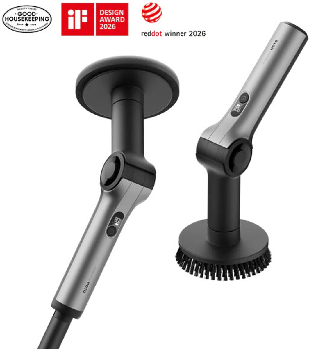 HOTO Flexi Cordless Spin Scrubber – Flexi Draadloze Spinningborstel – Verstelbare Hoek & Uitschuifbare Handgreep – 8 Borstelkoppen – IPX7 Waterdicht – Slim Display – Tot 110 minuten Gebruiksduur