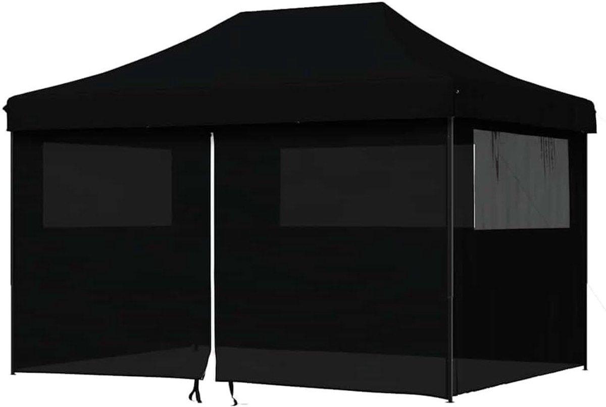 Pop-up Tent - Feesttent Tuinpaviljoen - Buitenfeesten Organiseren - Inclusief 4 Zijwanden - 410 x 279 cm - Zwart