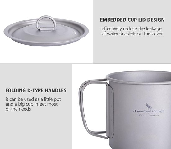 Outdoor Pot - Waterfles Mok - Kamperen Picknicken - Lichtgewicht Titanium - 600 ml - Multicolor — afbeelding 5