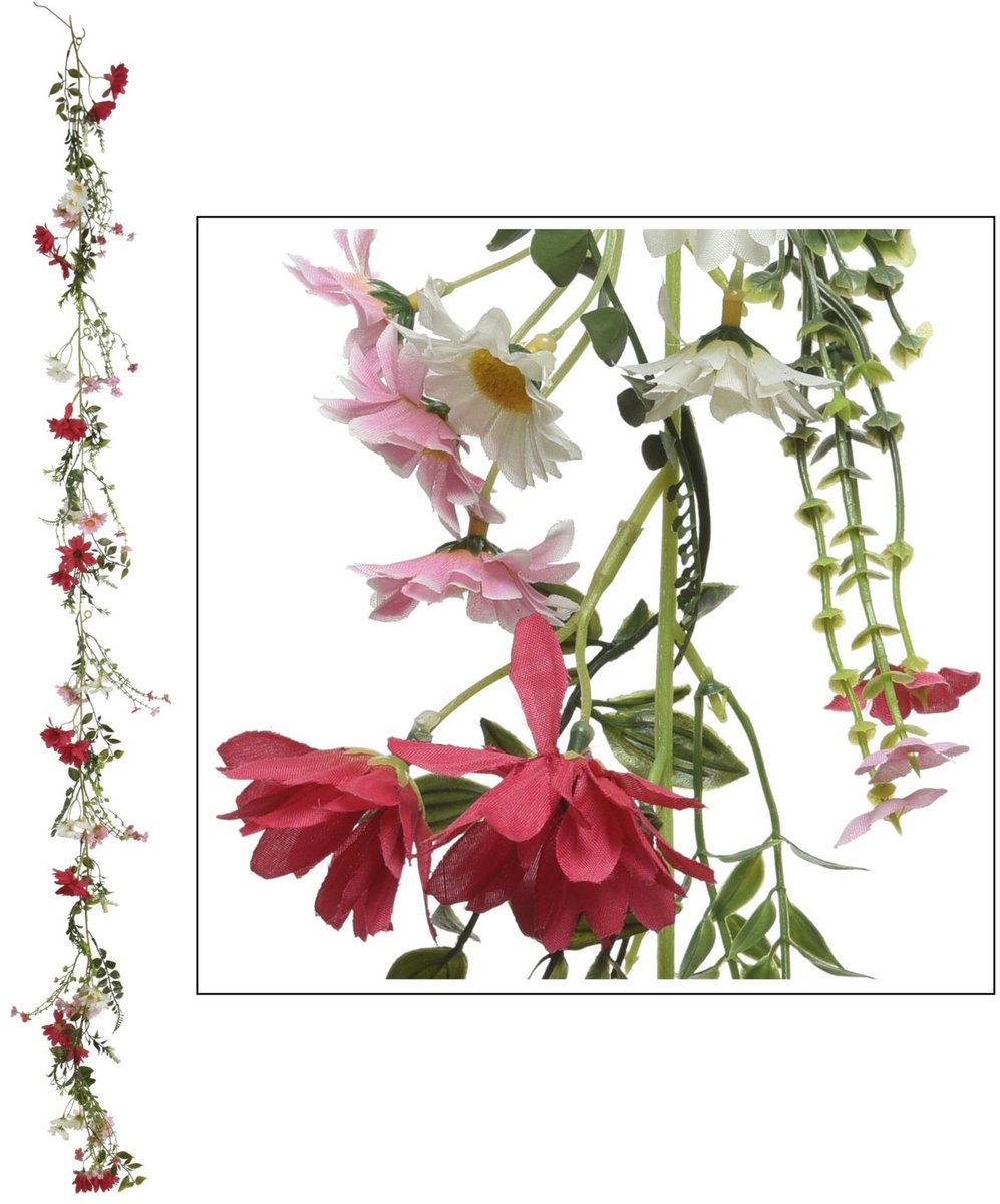 Everlands bloemenslinger - roze - 180 cm - polyester - kunstplant/kunstbloemen - chrysanten