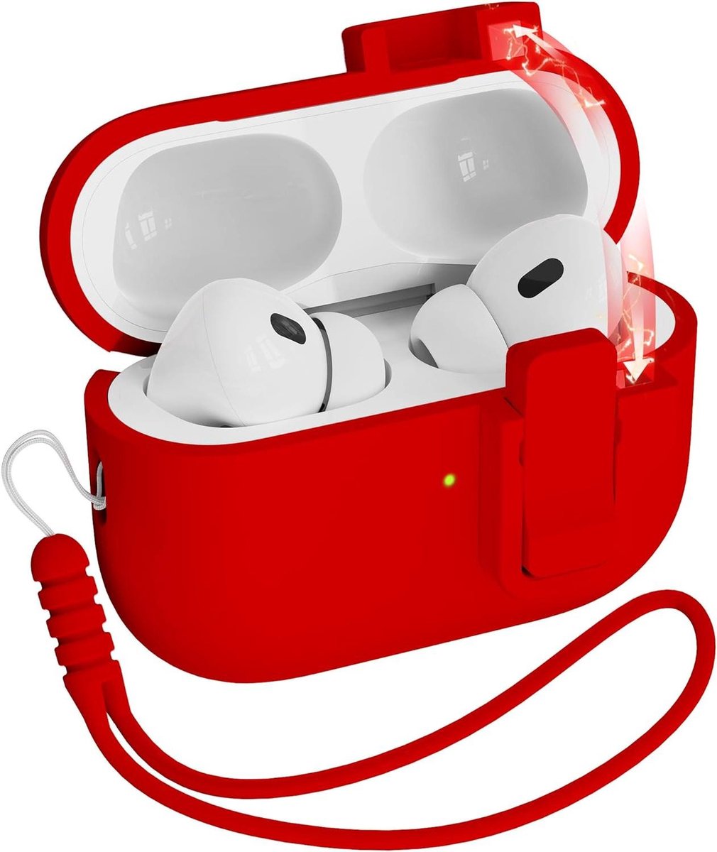 AirPods Pro hoesje - Beschermhoes Oplader - Oordopjes Beschermen - Militaire Kwaliteit - Inclusief Reiniger - Rood