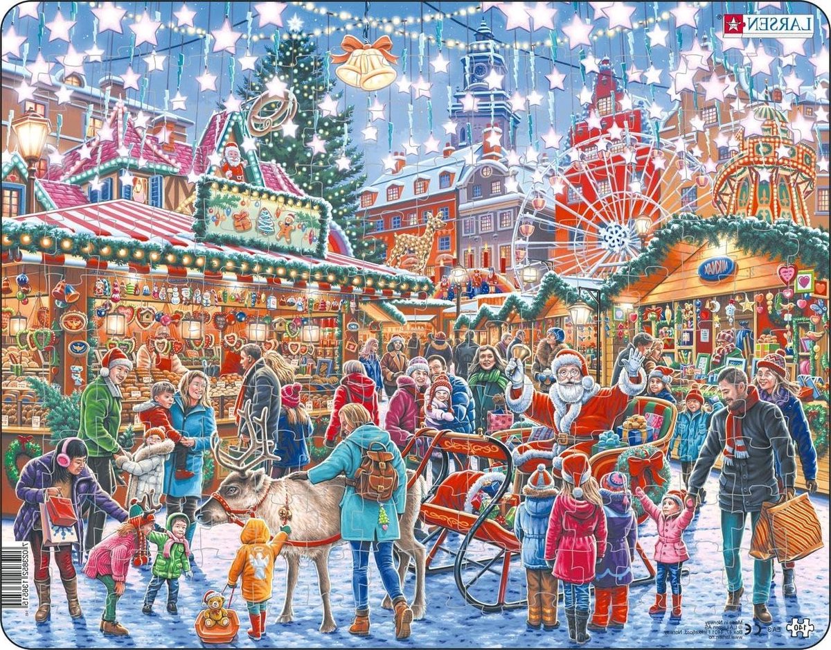 Kerst Puzzel - Legpuzzel - Familiepret - Met Ingebouwde Rand - 140 Stukjes - Kerstkleuren