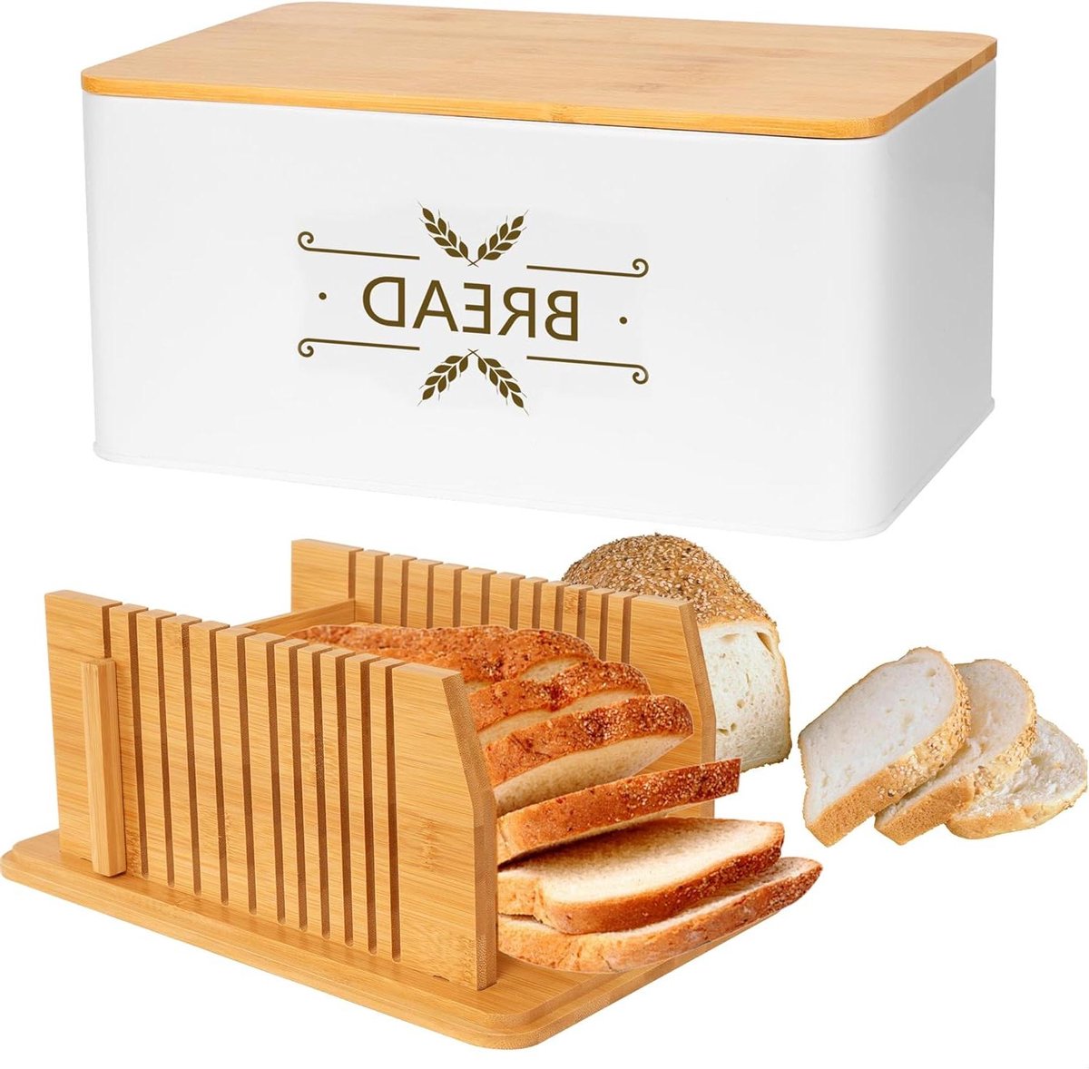 Broodtrommel met snijder - Brood bewaren - Brood snijden - 3-in-1 functie - 327 cm - Wit
