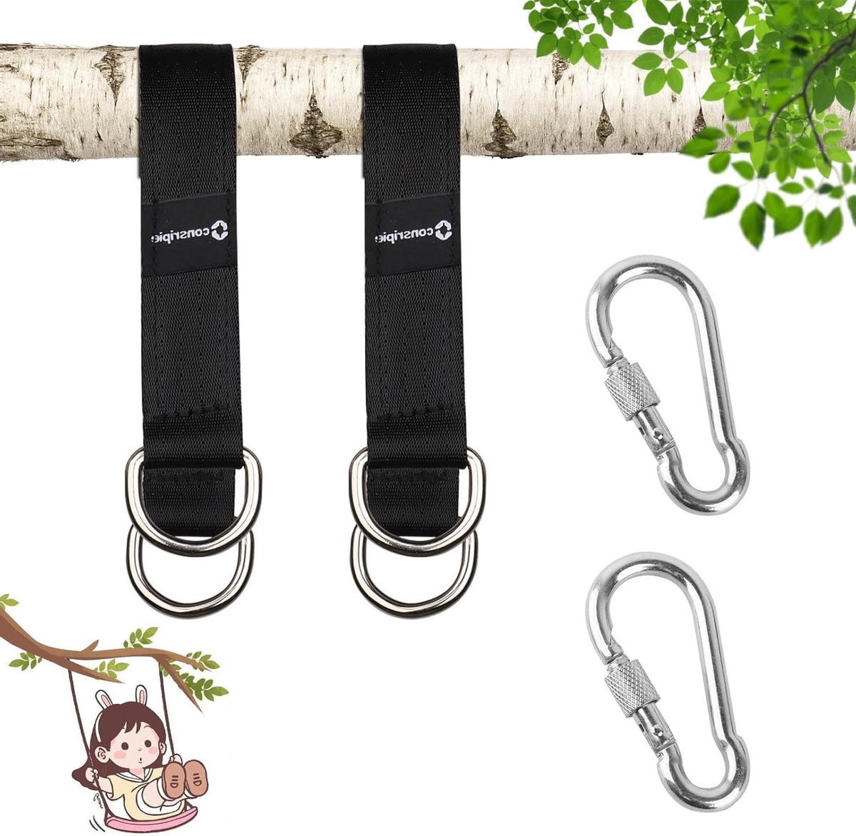 Hamaset - Schommel Ophanging - Buiten Ontspannen - Inclusief Bescherming - 2x 1.5m - Zwart