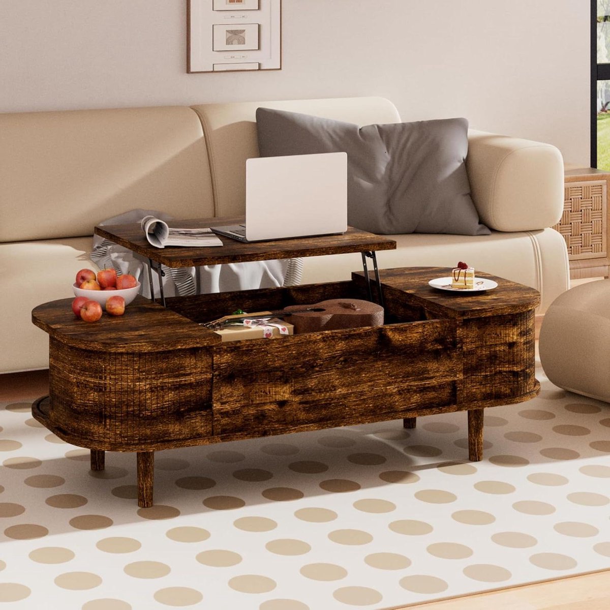 Salontafel met lifttop - Middentafel modern - Werkstation creëren - Verborgen opbergruimte - 110 x 40 cm - Rustiek Bruin