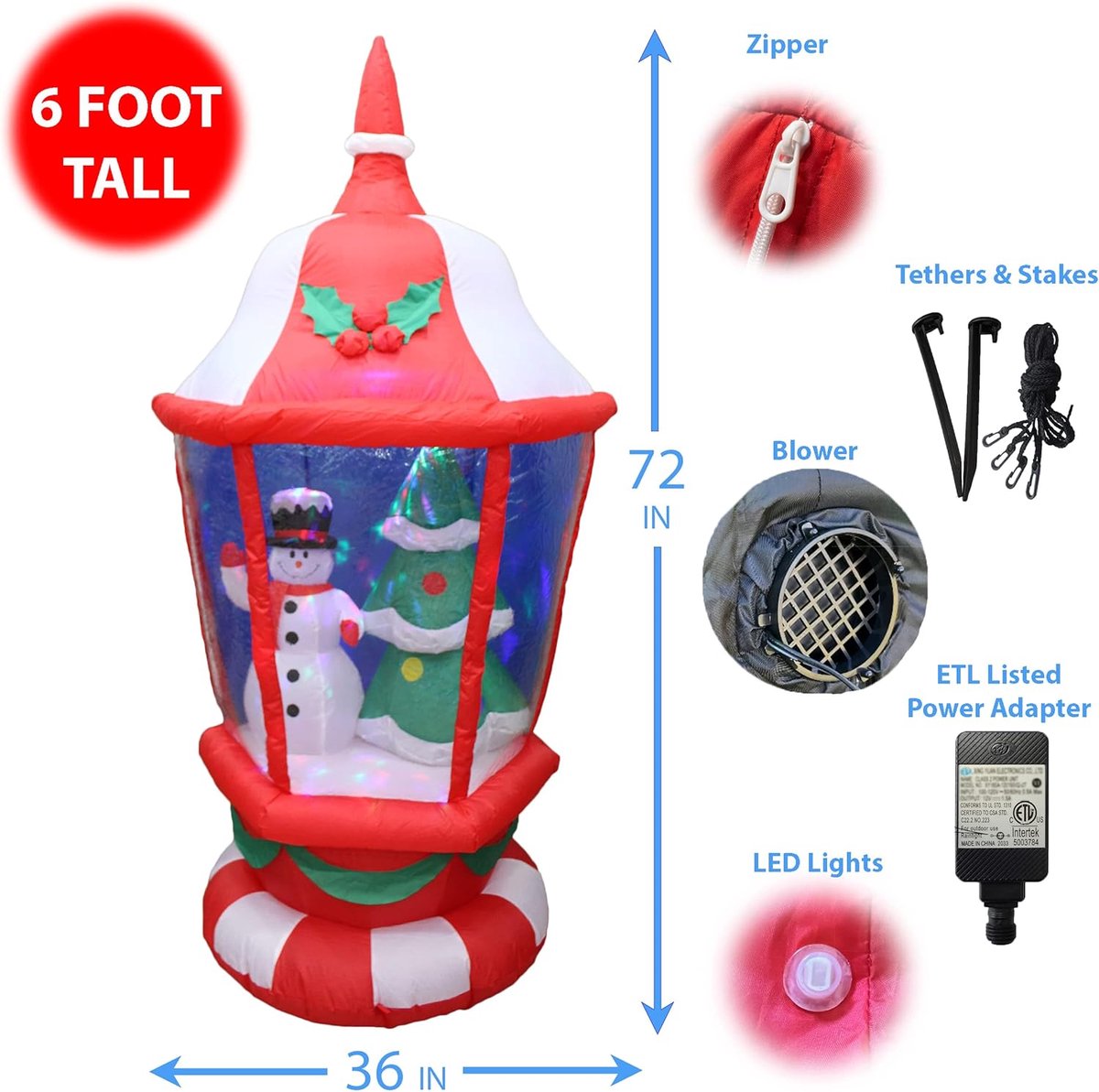 Opblaasbare Kerstfiguur - Winter Decoratie - Tuin Versieren - Met Kleurrijke LED - 183 cm Hoog - Multicolor – foto 2