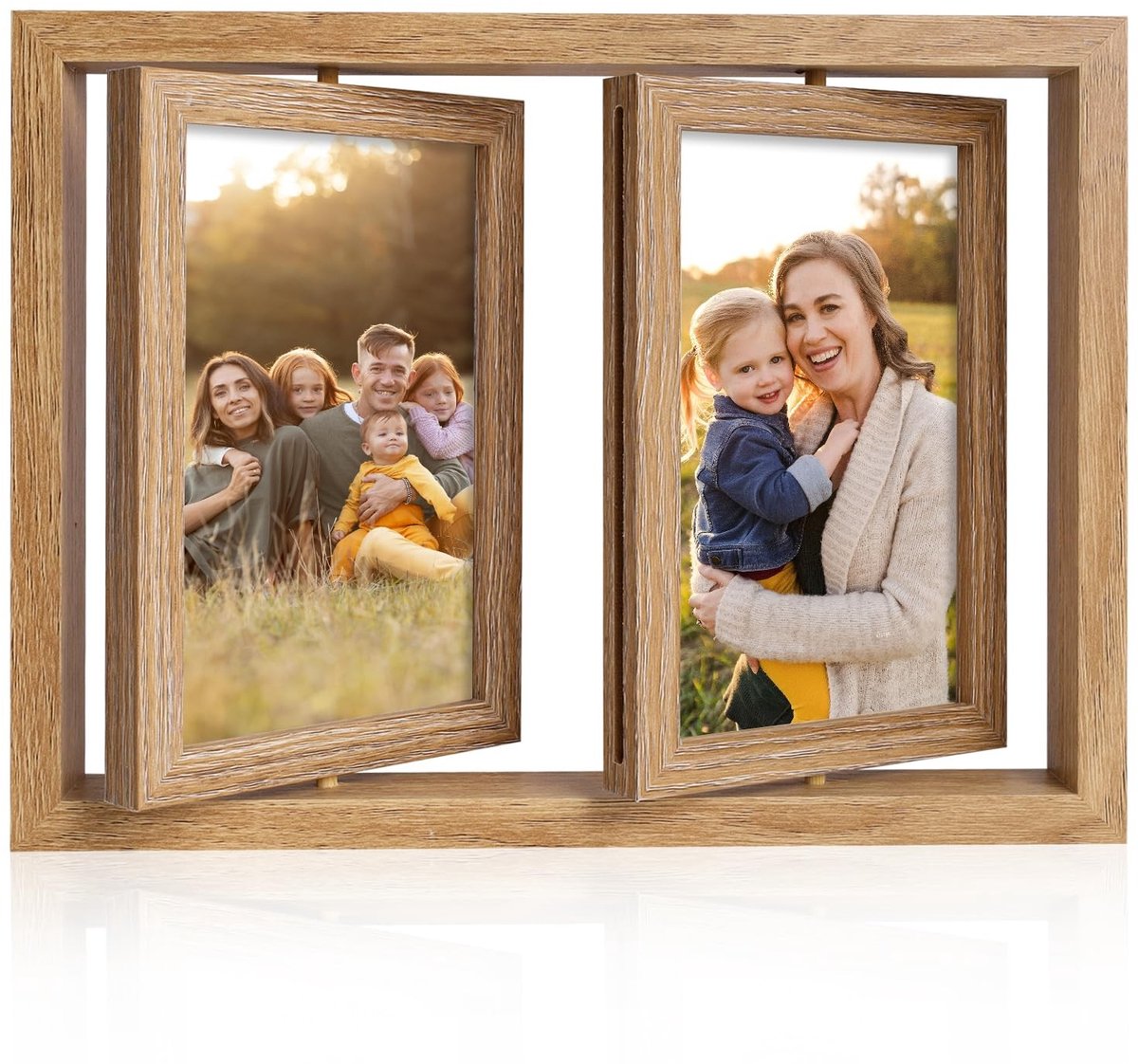 Inovra- Fotolijst 10 x 15 cm - Dubbelzijdig - Draaibaar 360 graden - Houten Lijst - Voor 4 Foto's - Geschikt voor Woonkamer/Slaapkamer/Kantoor - Fotohouder