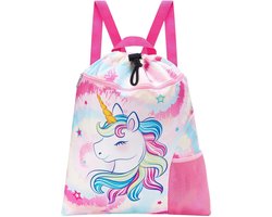 SnelShoppen - WAWSAM Gymtas voor Kinderen, Sporttas, String-Rugzak, Waterdichte Sporttas met Ritsvak, Roze Eenhoorn, Maat S, Perfect voor School, Spor