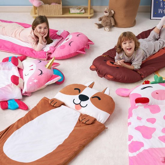 SnelShoppen - Peuter Nap Mat met Kussen en Deken - 152,4 cm x 68,6 cm - Zachte Pluche Slaapzak Bruine Hond - Ideaal voor Kinderen vanaf 3 Jaar - Voor — afbeelding 5