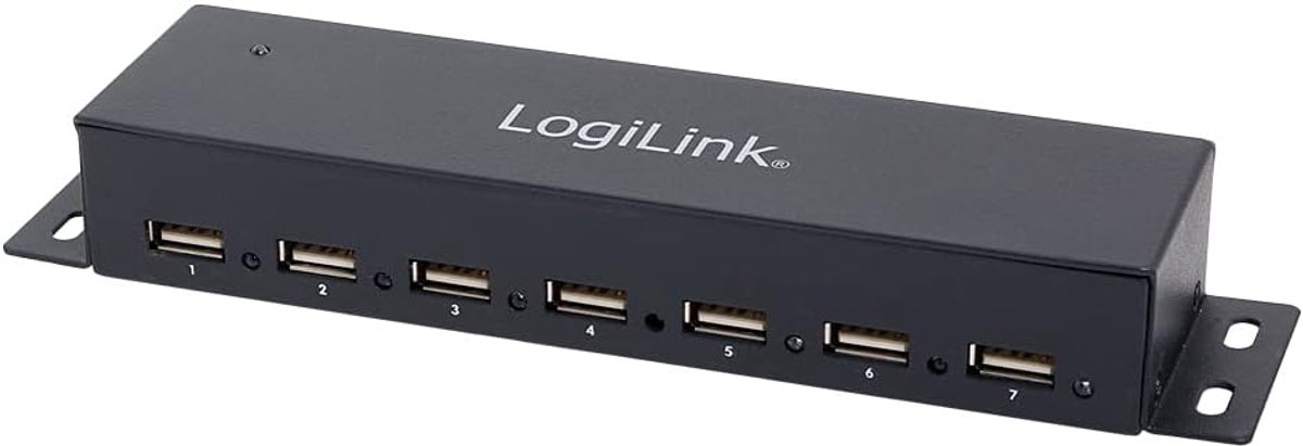 Thijox - USB 2.0 HUB 7-poort met Power Display, Full Metal Housing, Zwart, Voor Thuis en Kantoor, Compatibel met USB 2.0, Snelle Overdracht tot 480 Mb