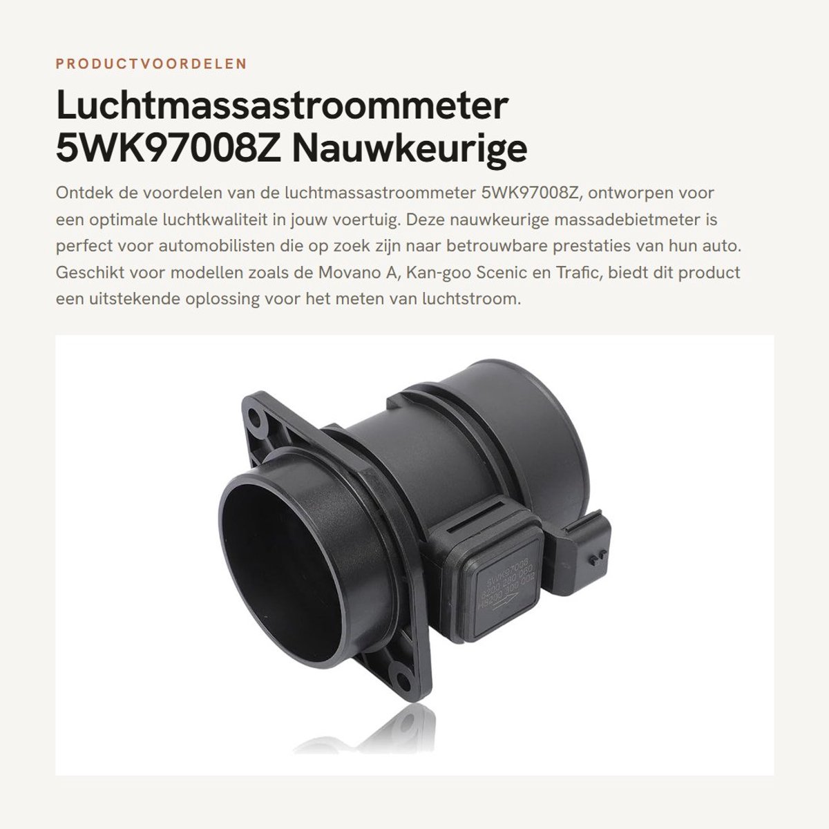 Inovra- Luchtmassastroommeter 5WK97008Z - Compatibel met Movano/Vivaro/Scénic - Massadebietmeter - Nauwkeurige luchtmeting - Geschikt voor 101-146 pk - Debietmeter