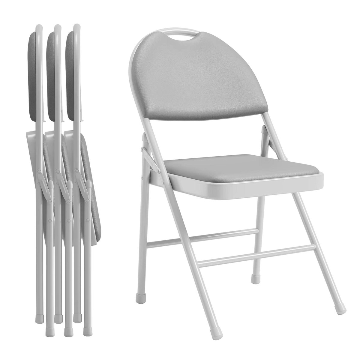 Set van 4 Opvouwbare Stoelen - Stapelbaar Comfort design met Rugleuning - voor feesten en kantoor - Grijs PU Leer en Metaal - Rood