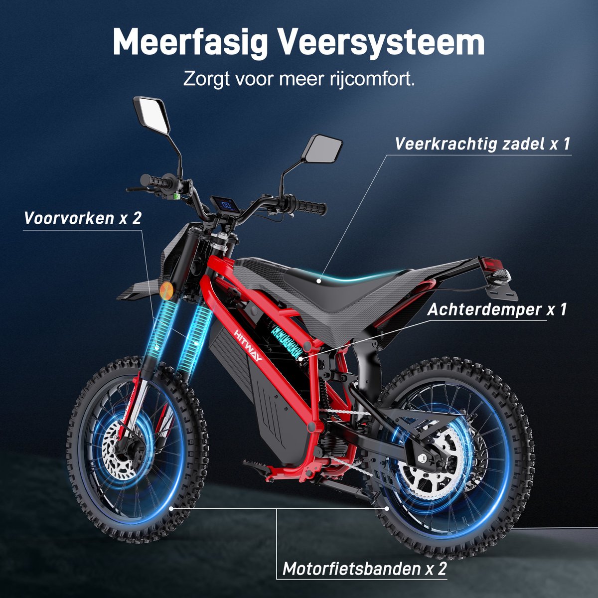 HITWAY Elektrische Bromfiets HT500 - 2500W elektrische scooter, elektrische motorfiets tot 45km/u, 60V 27Ah lithium accu, actieradius 45-60km - hydraulische schijfremmen voor en achter – foto 6