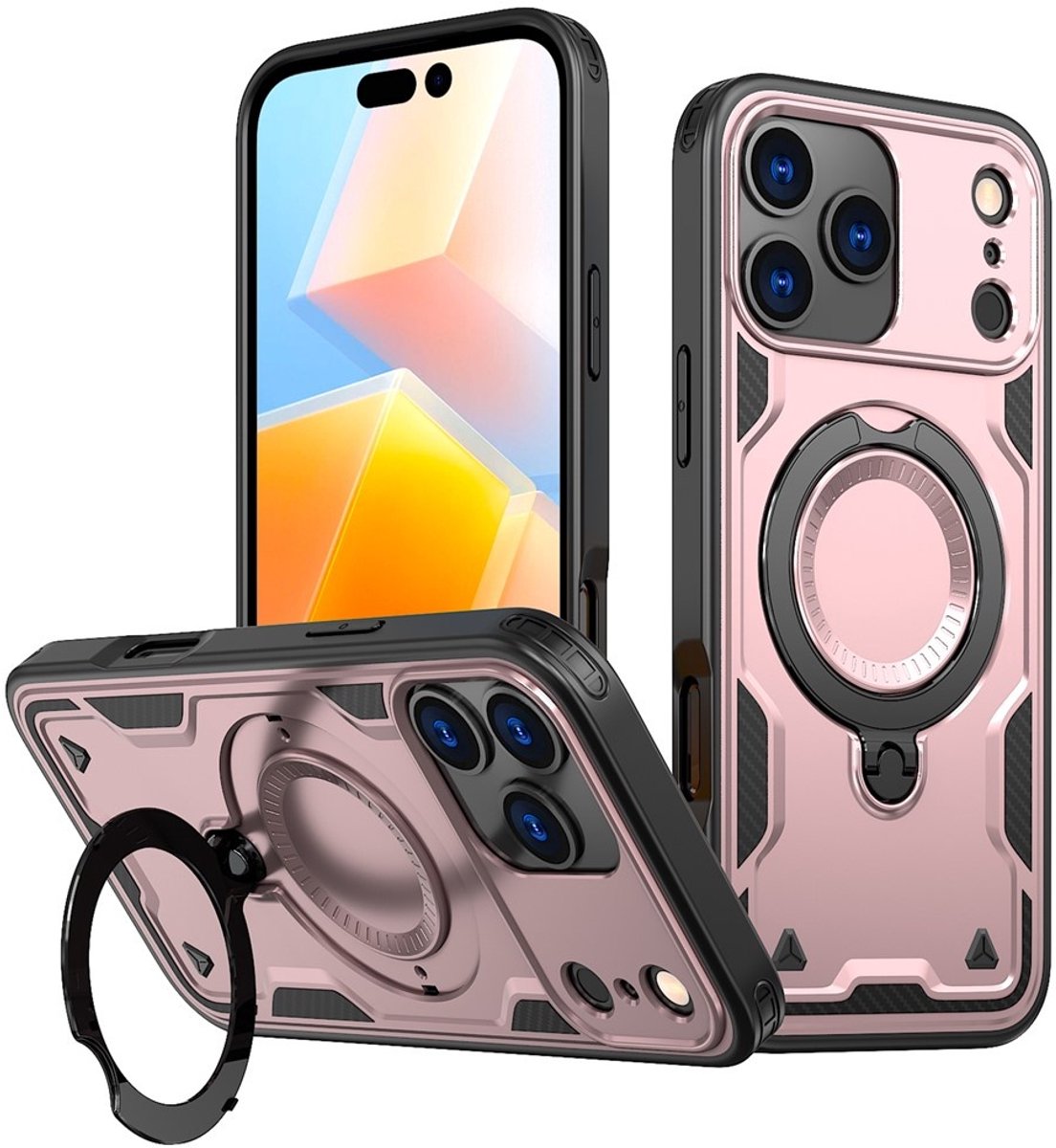 Coverup Hoesje - Geschikt voor iPhone 17 Pro Max Hoesje - Coverup Armor Back Cover met MagSafe Compatible Kickstand - Rose Gold