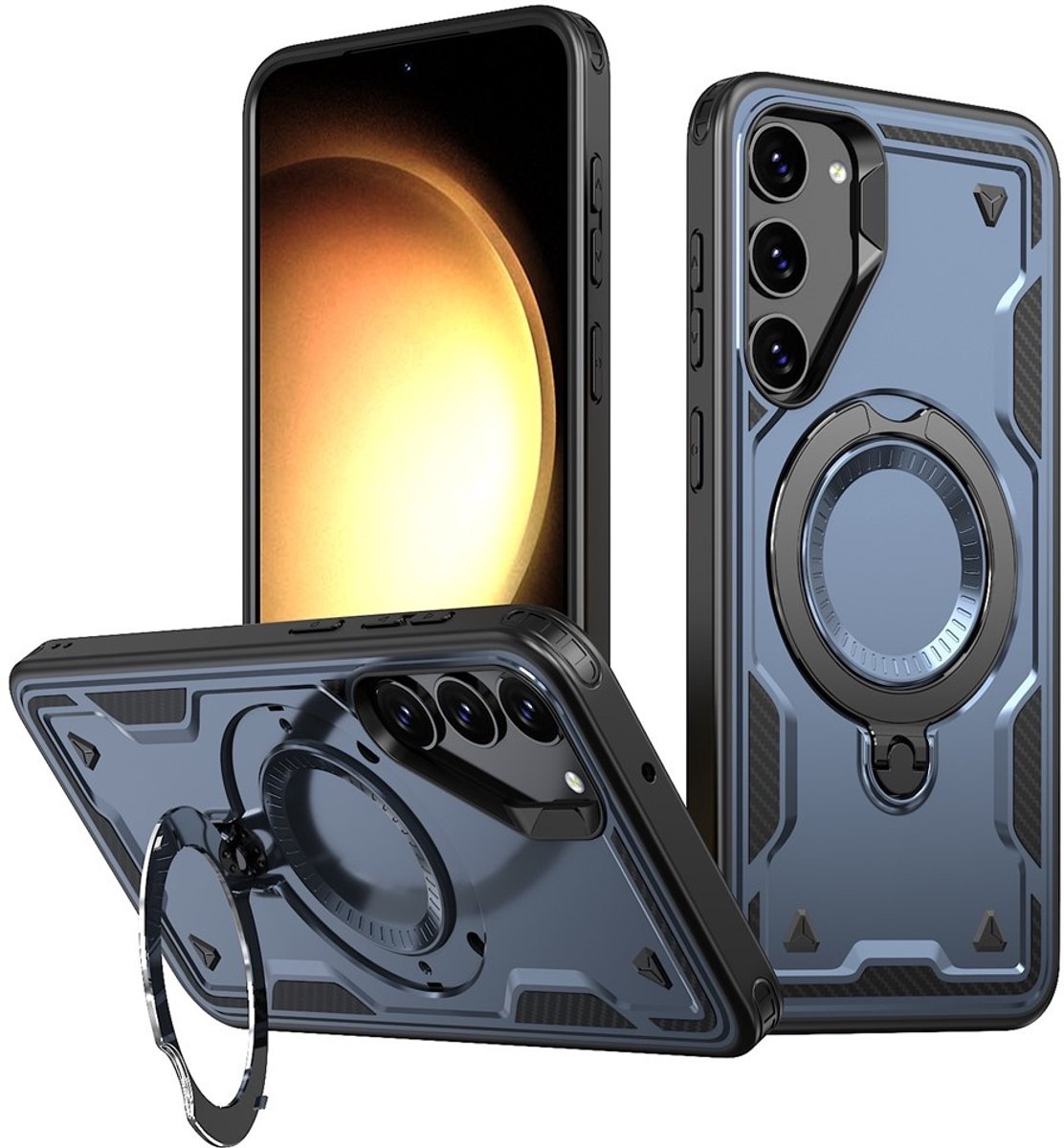 Coverup Hoesje - Geschikt voor Samsung Galaxy S23 Hoesje - Coverup Armor Back Cover met MagSafe Compatible Kickstand - Blauw