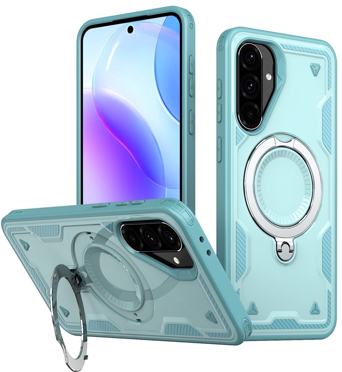 Coverup Hoesje - Geschikt voor Samsung Galaxy A36 / A37 / A56 Hoesje - Coverup Armor Back Cover met MagSafe Compatible Kickstand - Mintblauw