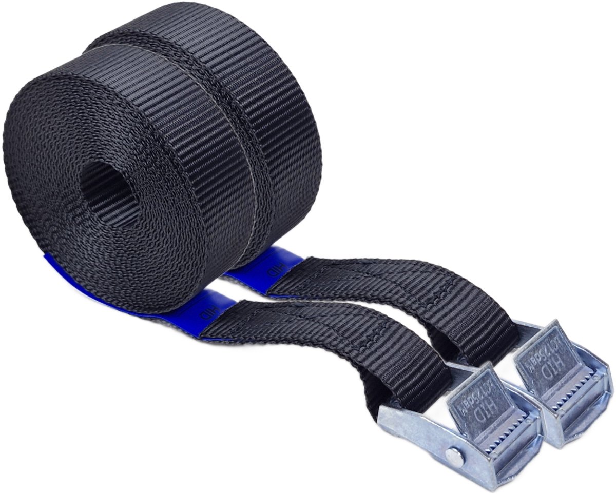 BCF-Products - Spanbanden - 5 meter - 2 stuks - Zwart - Sjorband - Spanriem - Bindriem - met Gesp