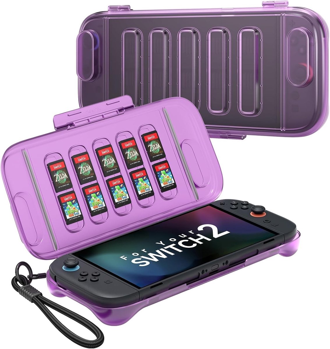 Beschermende harde hoes voor Nintendo Switch 2 (2025) met gamecardsleuf, stofdicht en lichtgewicht, ideaal voor onderweg - semi-transparant paars PC0116
