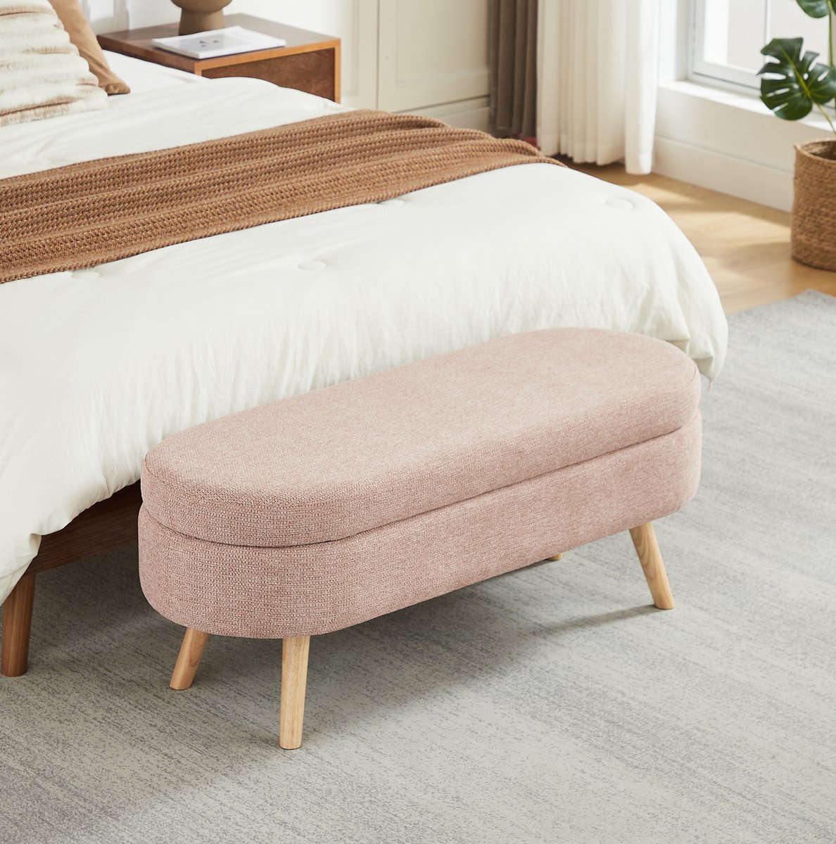 HAUSS SPOLE Opbergbank - Gestoffeerde Bank Met Opbergruimte - Voor Slaapkamer, Hal En Woonkamer - MDF, Roze - 110x40x42 Cm