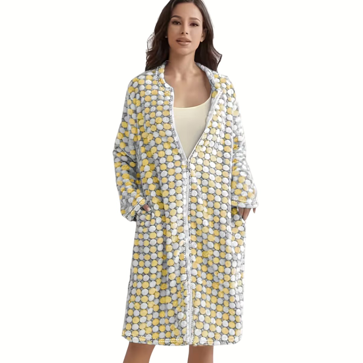 Currero Badjas Dames - Fleece - Katoen - Badstof - Sauna - Hamam - Wafel - Bathrobe - Duster - Ochtendjas - Spa - Kimono - Geel 1XL