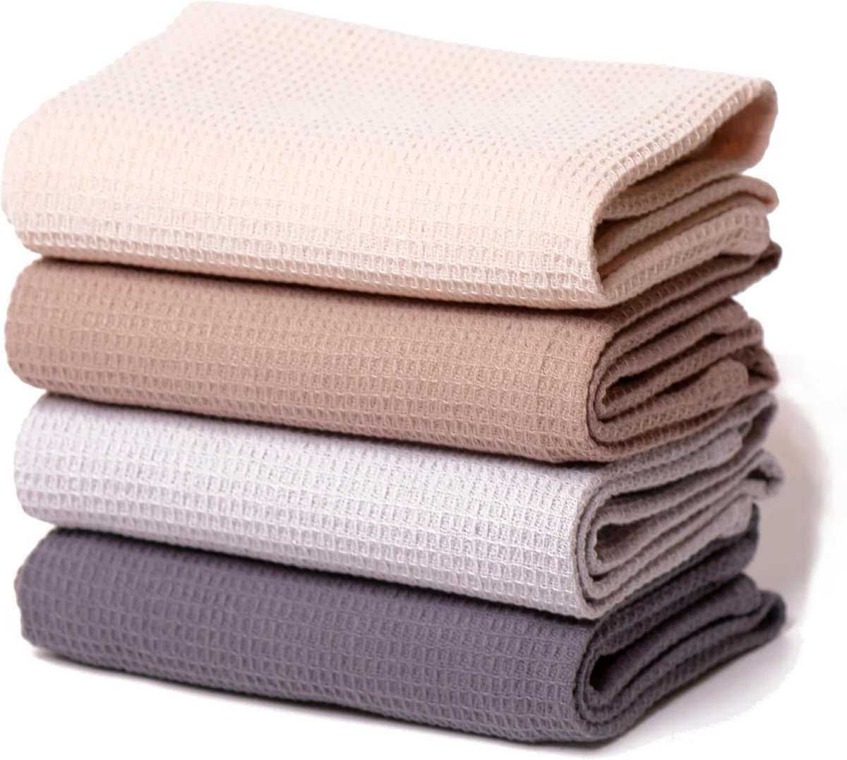 SnelShoppen - Theedoeken Katoen 4 Stuks 45x65cm | Wafelstructuur Keukendoeken in Beige, Bruin, Lichtgrijs & Donkergrijs | Perfect voor Keuken, Feest &
