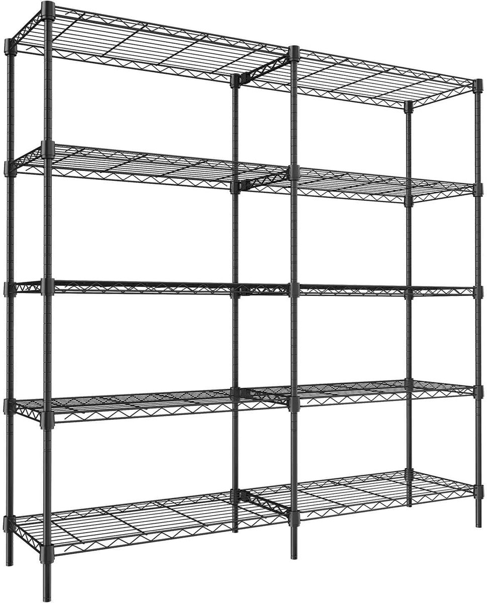 CORE Opbergrek 5-Laags - Heavy Duty Draadrek - Verstelbaar Stellingrek - Robuust Opslagrek met Hoge Draagkracht - Metalen Magazijnrek voor Garage, Berging, Voorraadkast, Werkplaats en Opslagruimte - 150x35x150cm - Zwart