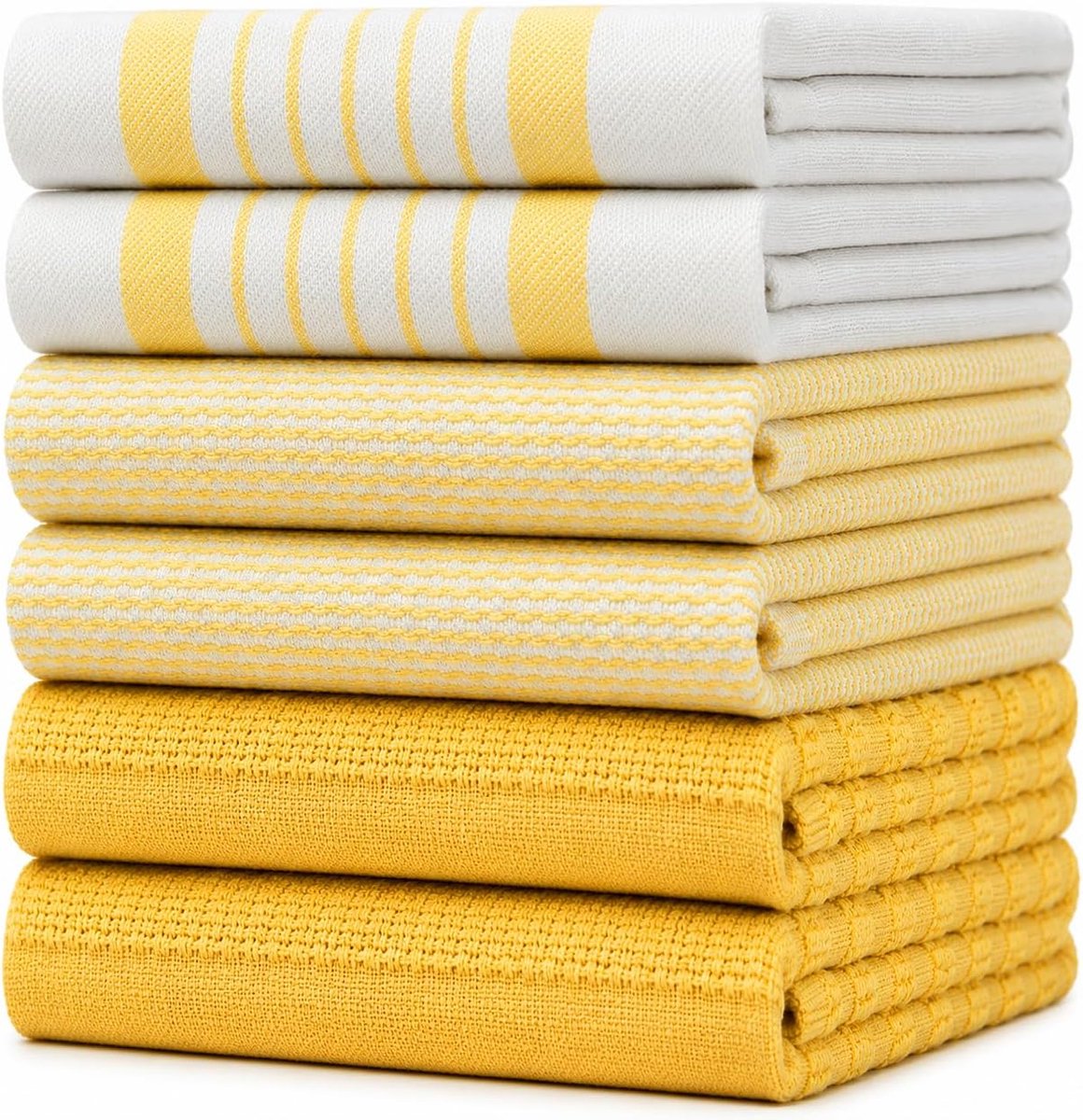 Thijox - XL Keukenhanddoeken Set van 6 - Theedoeken Katoen 50 x 70 cm - Elegant Geel - Zacht en Robuust - Ideaal voor Keuken, Feest en Camping