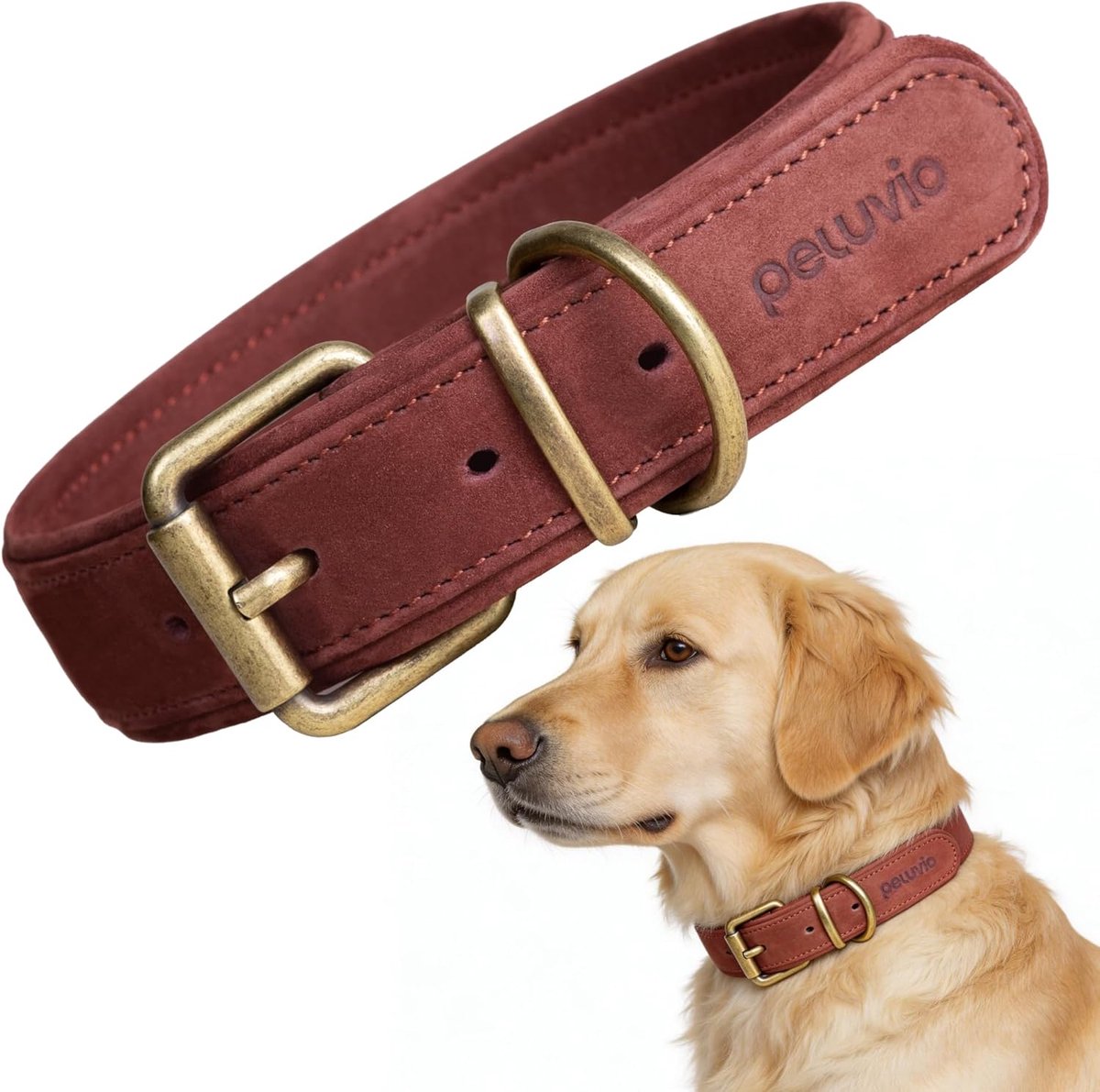 Thijox - Leren Hondenhalsband van Echt Rundleer, Verstelbare Dog Leash met Koperen Gesp, Slijtvast en Duurzaam voor Kleine, Middelgrote en Grote Honde