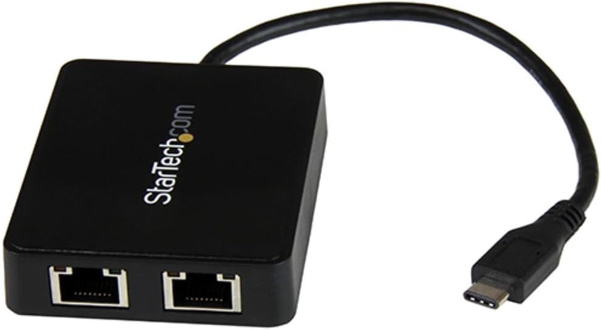 Thijox - USB-C naar Dual Gigabit Ethernet Adapter met USB (Type-A) poort, RJ45 LAN Gigabit Netwerkadapter voor Laptop en Desktop, Plug-and-Play, Geen