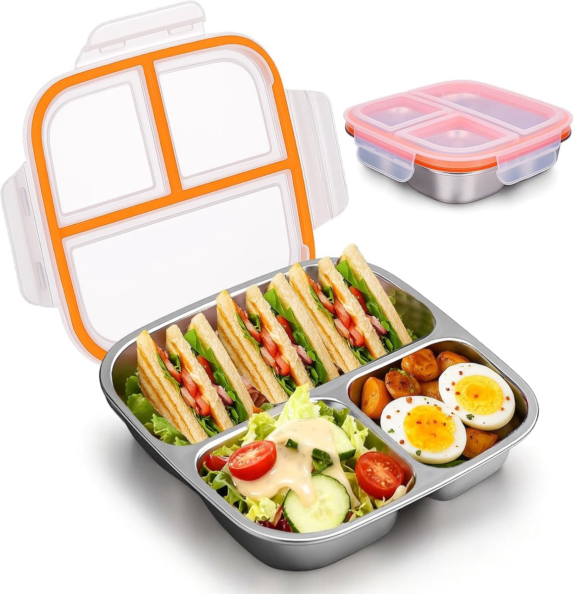 SnelShoppen - RVS Brotdose Bento Lunch Box voor Volwassenen met 3 Compartimenten, Duurzaam en Luchtledig, Ideaal voor Reis, Werk, Picknick en Sport