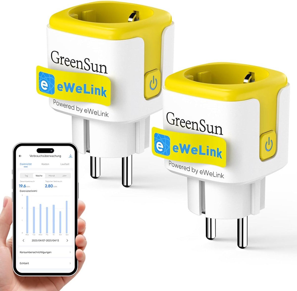 SnelShoppen - GreenSun WiFi Socket - Slimme Socket met Energieteller - Power Meter met Huidige Meting - Smart Socket voor eWeLink App - Tijdschakelaar
