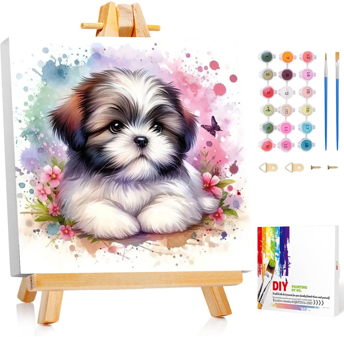 Dailygoods- Schilderen op Nummer - Ingelijst Canvas 20 x 20 cm - Kinderen vanaf 7 Jaar - Creatieve Knutselset - Inclusief Penselen en Verf - Dieren Thema - Kunstset