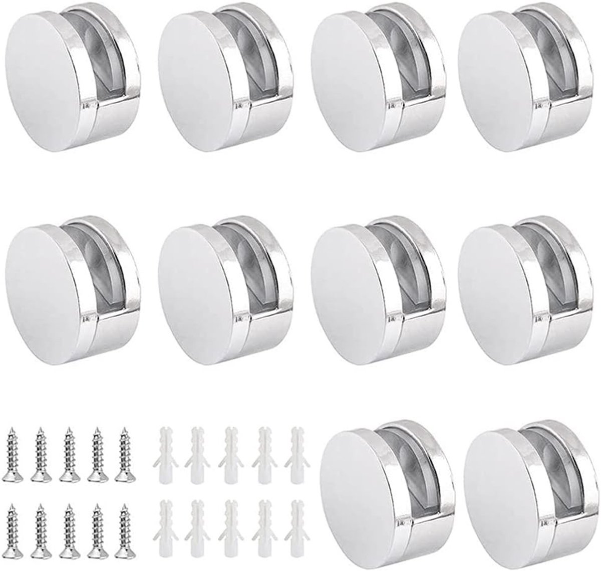 Set van 10 Glasklemmen van Zinklegering voor Wandmontage - Geschikt voor 4-6mm Dikke Spiegels, Inclusief Bevestigingsschroeven en Ideaal voor Badkamer en Interieurdecoratie