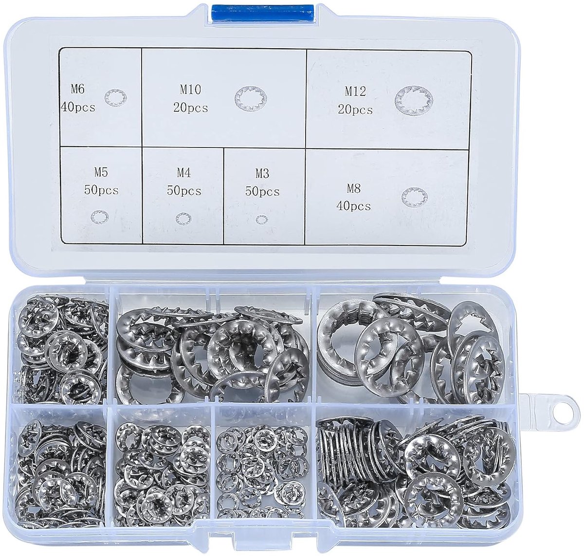 Set van Tandenringen, Sluitringen en Washers voor M3/M4/M5/M6/M8/M10/M12 - Roestvrijstalen Lockring Set voor Bevestigingsmaterialen en Mechanische Toepassingen
