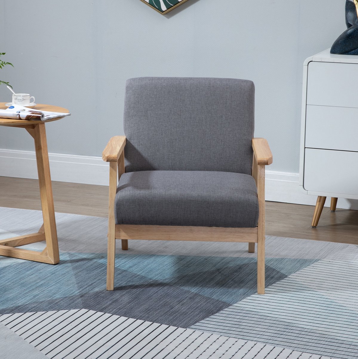 MEUNIQ fauteuil met armleuningen 64 x 70 x 72 cm, Scandinavische loungestoel met houten fr