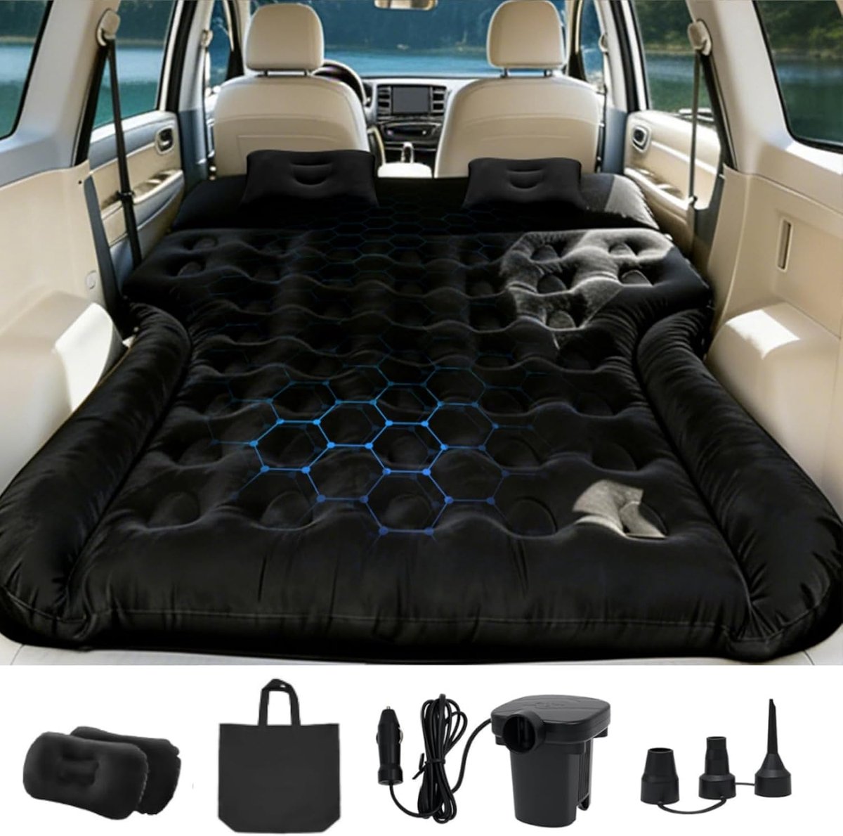 Opblaasbaar Matras - Automatras Slaapmat - Comfortabel Reizen - Dikte Tot 20cm - 185 x 140 cm - Zwart