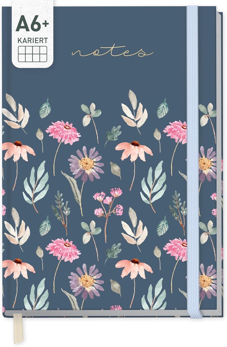 Thijox - Notitieboek A6+ met Elastiek [Flying Flowers] - 156 Pagina's, Duurzaam, Handgeschreven Journal en Dagboek voor Creatieve Ideeën, To-Do Lijste